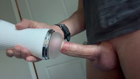 Just the tip: Quick pulsating cum in his toy