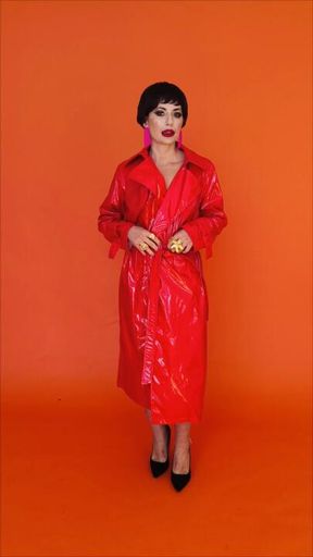 in red latex coat