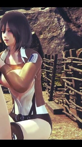 On Titans Hentai - Mikasa Do a Handjob with Cum in Her Face and Uses a Dildo - Manga Anime Japanese Asian Game Porn