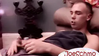Skinny twink Pearl strokes his big cock and cums hard