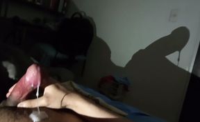 Shadow Art in the Dark Night: Reflection of the Shadow of My Penis and Cum Against the Wall