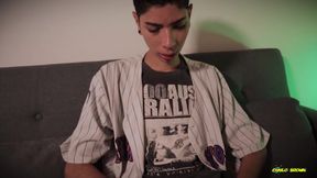 Skinny Twink Magic C Jerking His Big Cock After College and Eating His Own Cum