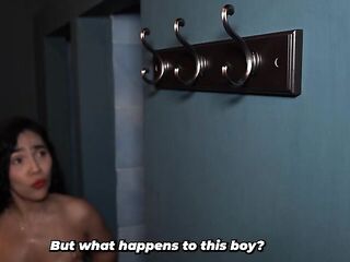 What are u doing?! - Large-bootied stepmother has to come without the washroom juicy after her stepson takes her towel