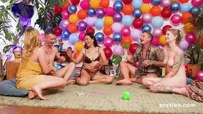 German amateurs play daring party games with hot tattoo girl