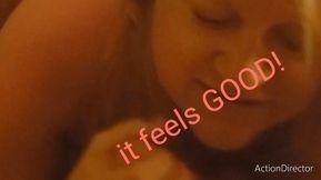 Slutty girlfriend gets her tight pussy penetrated by a gigantic cock while talking naughty to her BF