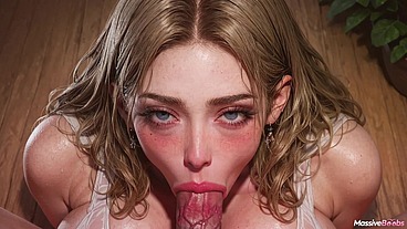 Blonde slut with enormous soft tits oiling and shaking her huge bouncing breasts [AI]