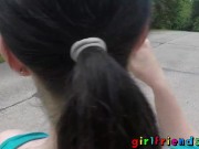Girlfriends Euro babes flashing in public facesitting pussy licking at home