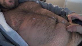 Hot Hairy Bear Cumshot Show at Bed