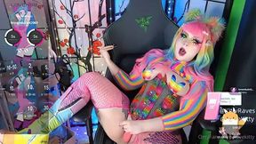 colorful goth teen using a vibrator on stream
