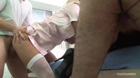 Horny&#x1F975; blonde nurses play with misbehaving patients
