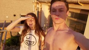 Amateur couple wakes up to sunrise in public