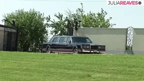 Busty MILF sucks two huge cocks and rides them to a cumshot