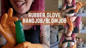 Rubber glove handjob and blowjob