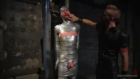 Sebastian Keys is tied in the basement waiting for gay sex experience