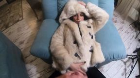White fur coat and ugg boots face fucking session 208
