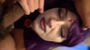Raven, the sexy teen Titan, works and tugs black schlong