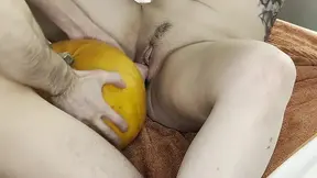 Threesome with a pumpkin - Bizarre Halloween pumpkin fucking