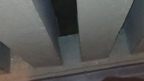 Masturbating in the laundry in a public view with a vibrating tongue