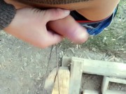 Farmer twink ties his balls , stretches tight balls and jerks off