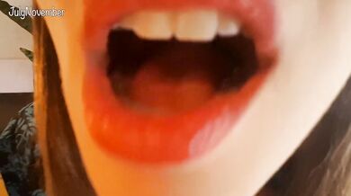 Her wet mouth begs for your cock while her family carols next door GFE