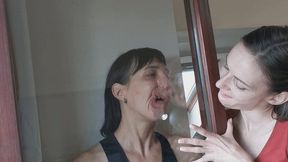 Funny and friendly face squeezing and stretching