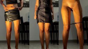 girl desperate to pee trying outfits: squirming with full bladder & pissing on the floor