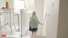 Tiny cute blonde teen Britt enjoys it