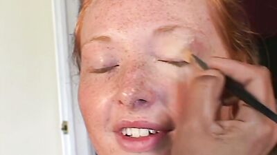 Kinky redhead gets double penetrated by two horny dudes while licked and fucked hard