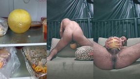 food fetish fuck the melon so crazy i can hear your fucking throat on my cock