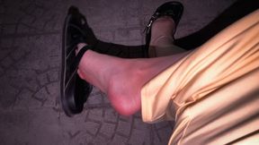 Dangling Sandals While Waiting for Taxi - Sexy Foot Tease & Toe Wiggling in Sandals