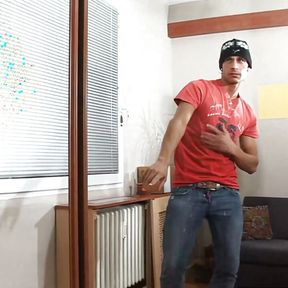 Confident well built Jirka jerks his horny hard cock with pleasure in front of the camera