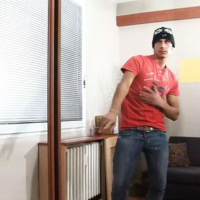 Confident well built Jirka jerks his horny hard cock with pleasure in front of the camera