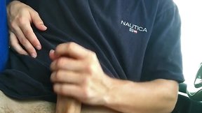 Public masturbation session in work van at busy parking lot with intense release