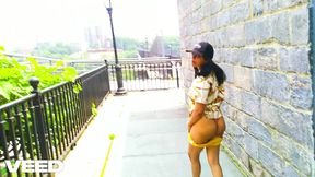 PUBLIC SOLO FEMALE PORNSTAR COSPLAY ALL YELLOW BOXER SHORTS NAKED WALKING