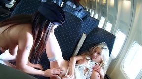 Up in the Air! Lesbo Pacific'_s First-Class Cabin Crew Kissing, Licking &amp_ Scissoring