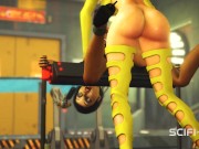 Cyberpunk sex. Hot 3d futanari plays with a sexy cuffed girl in sci-fi lab