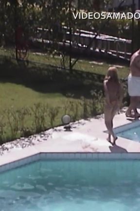 Naked girls at a bachelor party by the pool