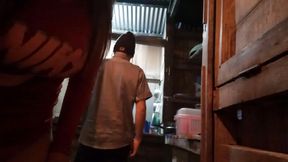 Stepson Watches Stepmother Is Dressed Sexy Making Lunch and Fucks Her Like a Whore