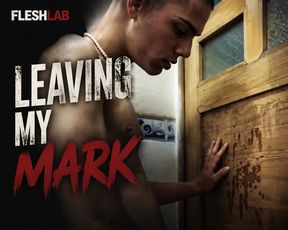 LEAVING MY MARK: Tatted White Twink Jerks His Big Dick Against Bathroom Door, Cums Hard