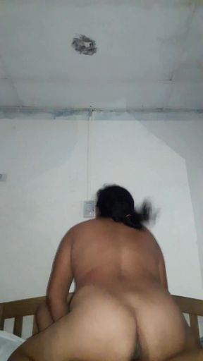 My bull's balls in  my ass, I eat all of his cock with my wet pussy. While my husband is working my bull is enjoying.