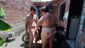 NEIGHBOR HELPS ME WASH MY MOTORCYCLE AND THEN FUCKS MY BIG ASS