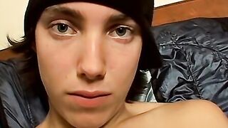 Straight and thuggish twink strokes and sprays his big load