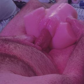 Stuffing my fat dick into a toy pussy and loading it up