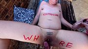 CHUBBY SLUT with SMALL TITS gets a CREAMPIE outdoors with BODY WRITING