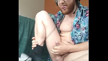 Gay guy strokes his cock and goons