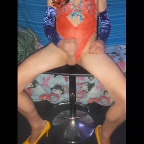 Stroking and Edging Myself to Orgasm in My Red Body Suit and Heels