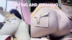 Chubby Ebony Housewife Farting on Leggings Big Ass Cleaning House