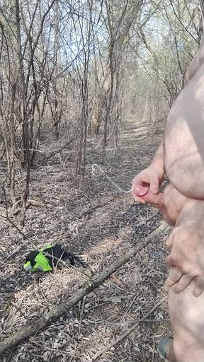 Fat guy jerks &amp; cums in forest pt. 14