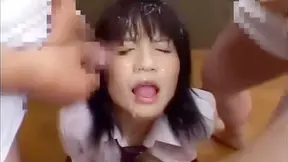 Sensual Japanese Teen 18+ Self-Pleasures Amidst Wild Bukkake Group Sex