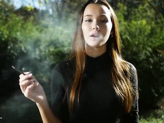 Pleasant Carnal Russian Beauty Smokin' Cigarette Outside